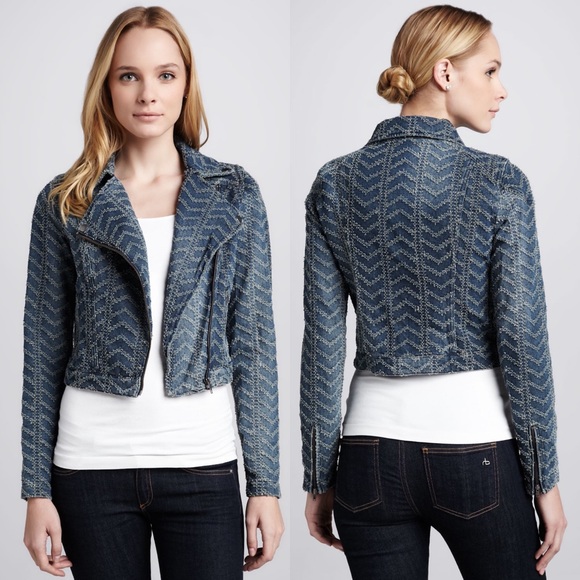 Free People | Punched Herringbone Denim Moto Jacket